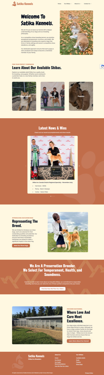 Satika Kennels website screenshot
