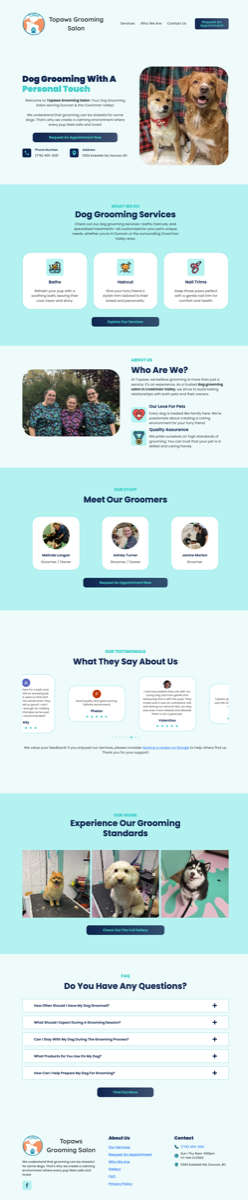 Topaws Grooming Salon website screenshot